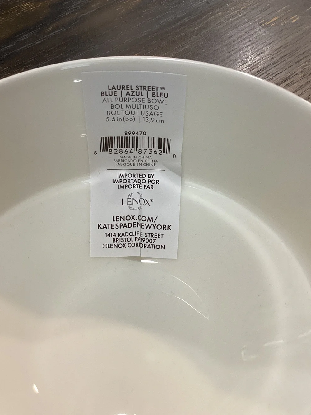 Kate Spade x Lenox Laurel Street Blue and White Ceramic All Purpose Bowl - Picture 2 of 4